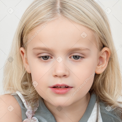 Neutral white child female with long  brown hair and blue eyes