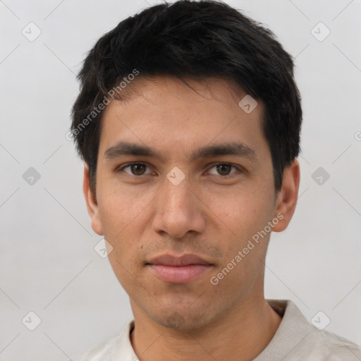 Neutral asian young-adult male with short  black hair and brown eyes