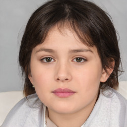 Neutral white child female with medium  brown hair and brown eyes