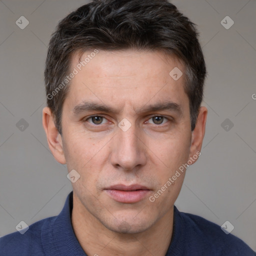 Neutral white adult male with short  brown hair and brown eyes