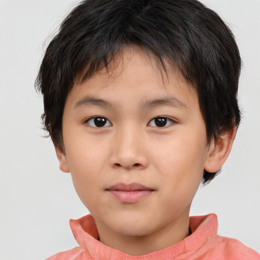 Neutral asian child male with short  brown hair and brown eyes