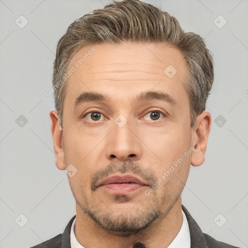 Neutral white adult male with short  brown hair and brown eyes