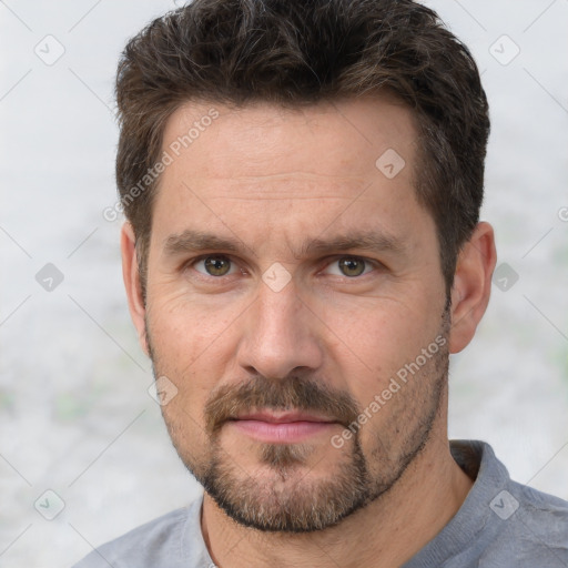 Neutral white adult male with short  brown hair and brown eyes