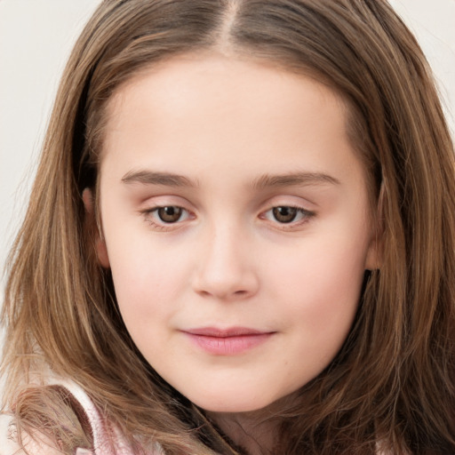 Neutral white child female with long  brown hair and brown eyes