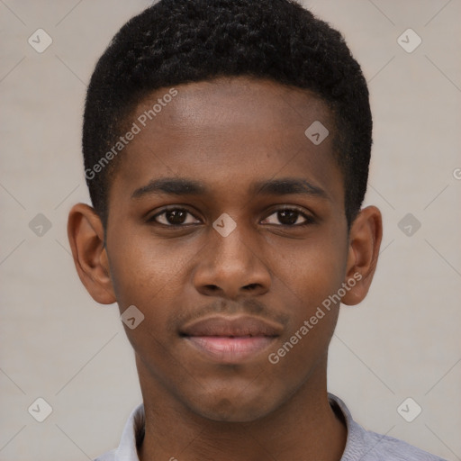 Neutral black young-adult male with short  brown hair and brown eyes