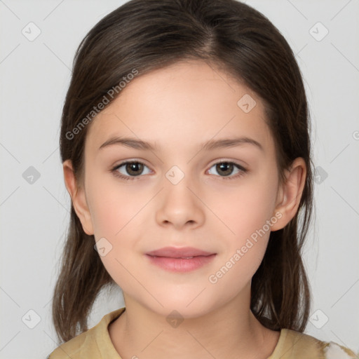 Neutral white child female with medium  brown hair and brown eyes