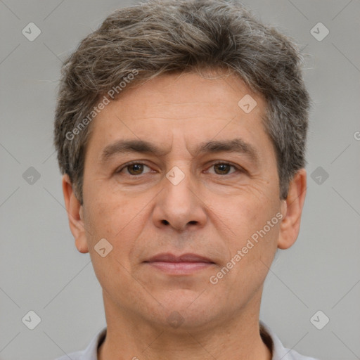 Neutral white adult male with short  brown hair and brown eyes