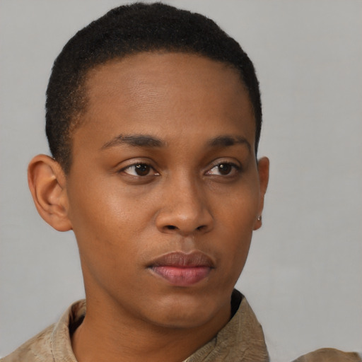 Neutral black young-adult male with short  brown hair and brown eyes