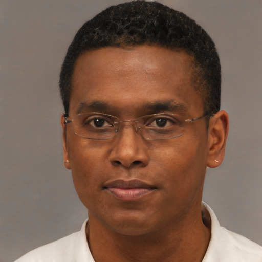 Neutral black young-adult male with short  brown hair and brown eyes