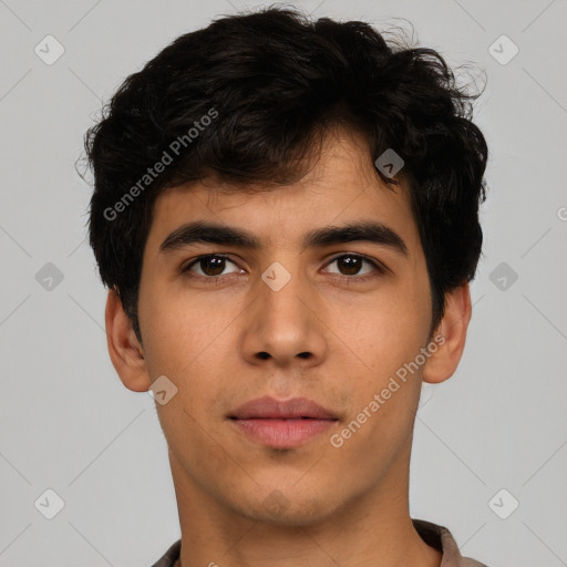 Neutral asian young-adult male with short  brown hair and brown eyes