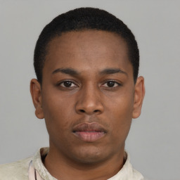 Neutral black young-adult male with short  brown hair and brown eyes