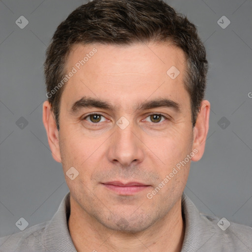 Neutral white adult male with short  brown hair and brown eyes