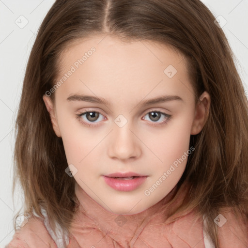 Neutral white child female with medium  brown hair and brown eyes