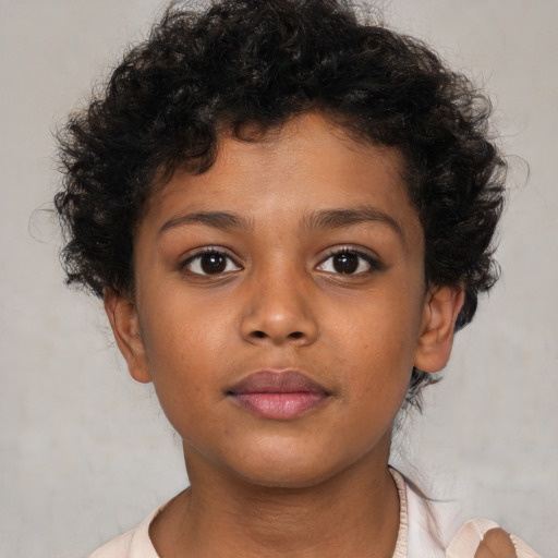 Neutral latino child female with short  brown hair and brown eyes