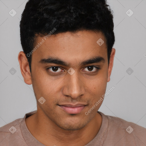 Neutral asian young-adult male with short  brown hair and brown eyes