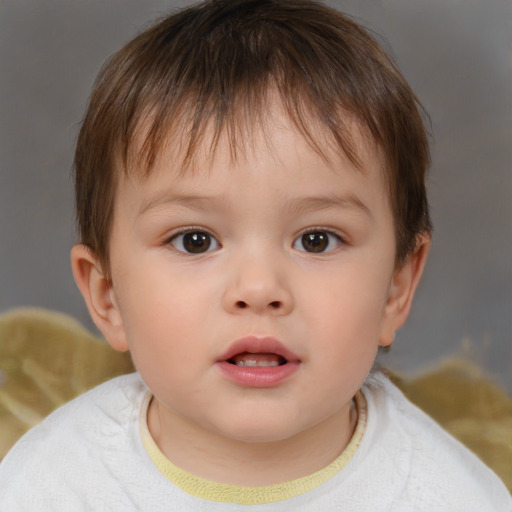 Neutral white child female with short  brown hair and brown eyes