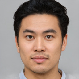 Neutral asian young-adult male with short  black hair and brown eyes