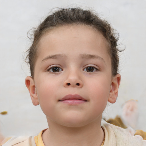 Neutral white child female with short  brown hair and brown eyes