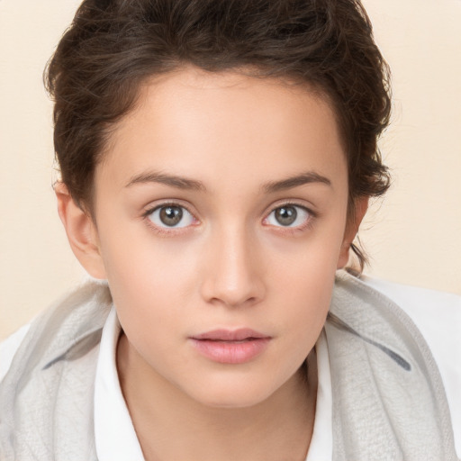 Neutral white child female with short  brown hair and brown eyes