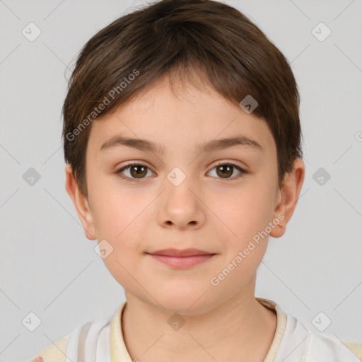 Neutral white child female with short  brown hair and brown eyes