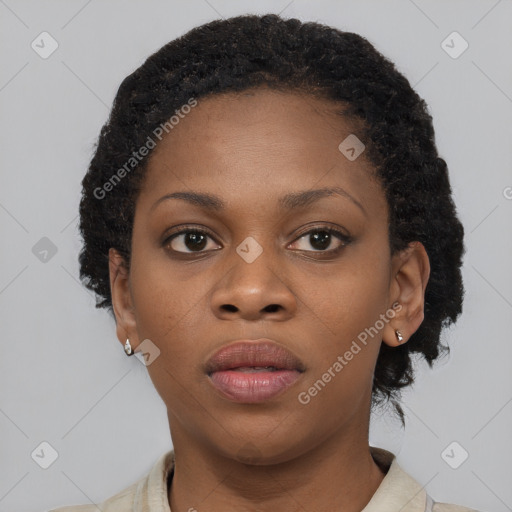 Neutral black young-adult female with short  brown hair and brown eyes