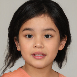 Neutral asian child female with medium  brown hair and brown eyes