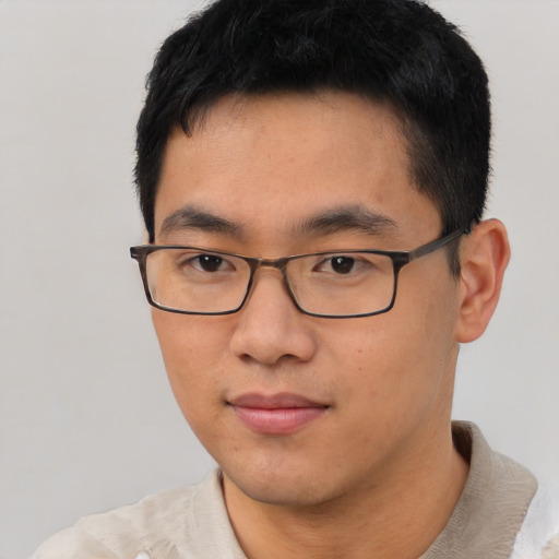 Neutral asian young-adult male with short  black hair and brown eyes