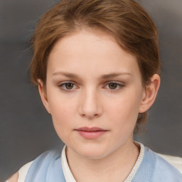 Neutral white young-adult female with short  brown hair and brown eyes