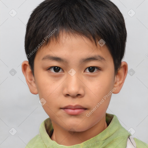 Neutral asian child male with short  brown hair and brown eyes