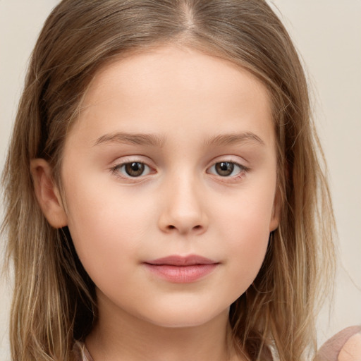 Neutral white child female with long  brown hair and brown eyes