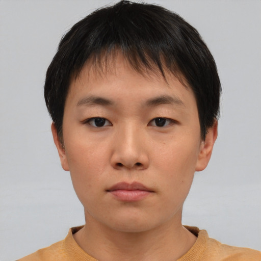 Neutral asian young-adult male with short  brown hair and brown eyes