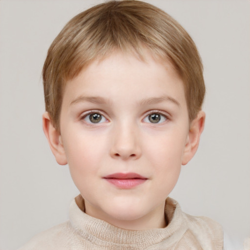 Neutral white child female with short  brown hair and grey eyes