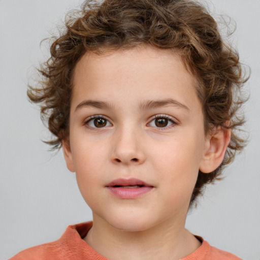 Neutral white child female with short  brown hair and brown eyes