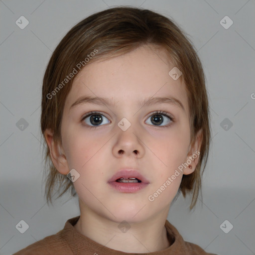 Neutral white child female with medium  brown hair and brown eyes