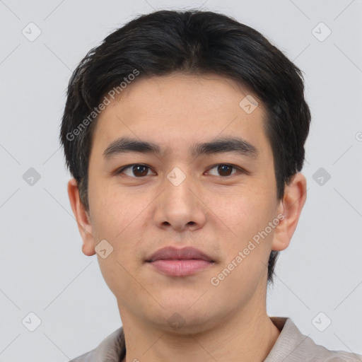 Neutral asian young-adult male with short  brown hair and brown eyes