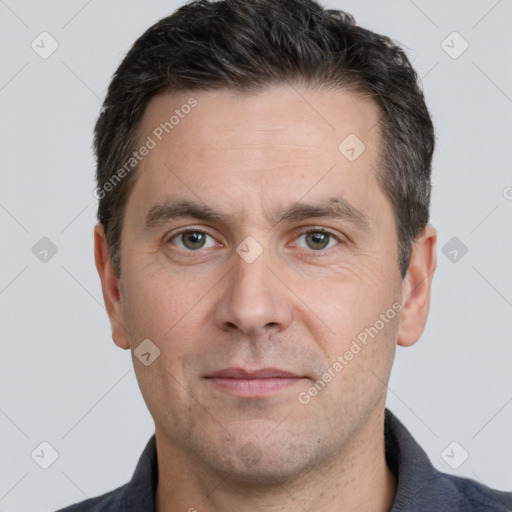 Neutral white adult male with short  brown hair and brown eyes