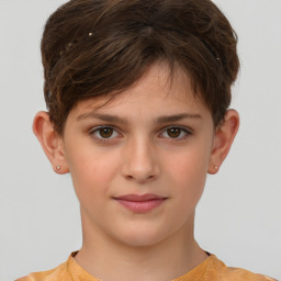 Neutral white child female with short  brown hair and brown eyes