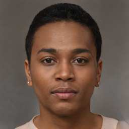 Neutral black young-adult male with short  brown hair and brown eyes