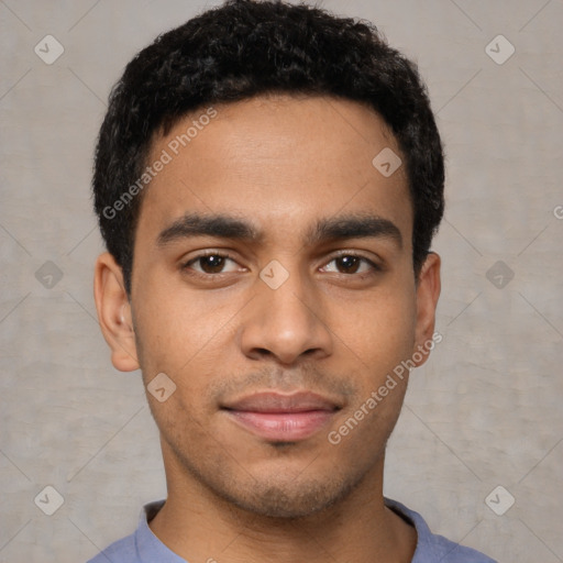 Neutral latino young-adult male with short  brown hair and brown eyes