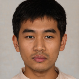 Neutral asian young-adult male with short  black hair and brown eyes