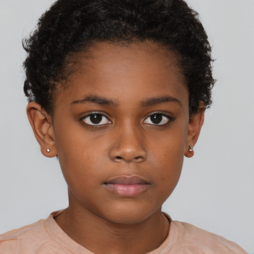 Neutral black child female with short  brown hair and brown eyes