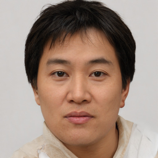 Neutral asian young-adult male with short  brown hair and brown eyes