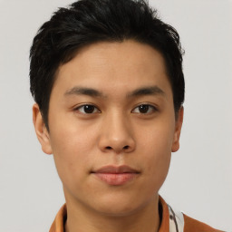 Neutral asian young-adult male with short  brown hair and brown eyes