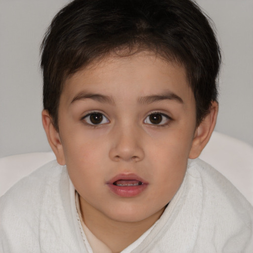 Neutral white child female with short  brown hair and brown eyes