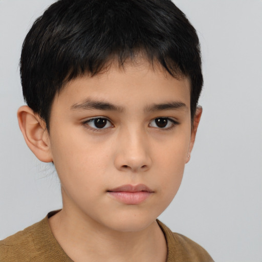 Neutral asian child male with short  brown hair and brown eyes