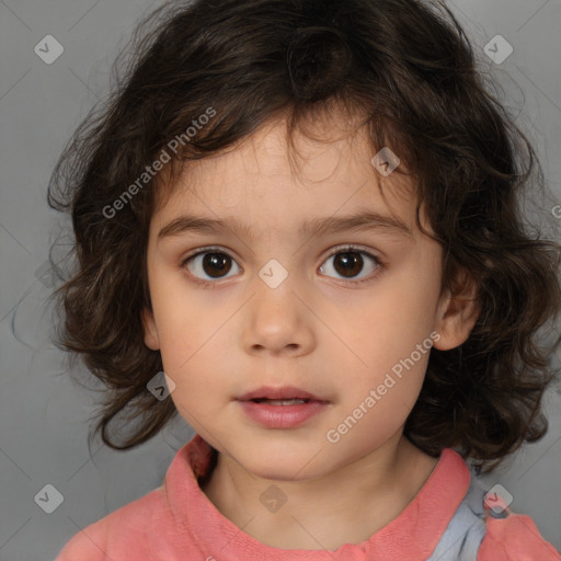 Neutral white child female with medium  brown hair and brown eyes