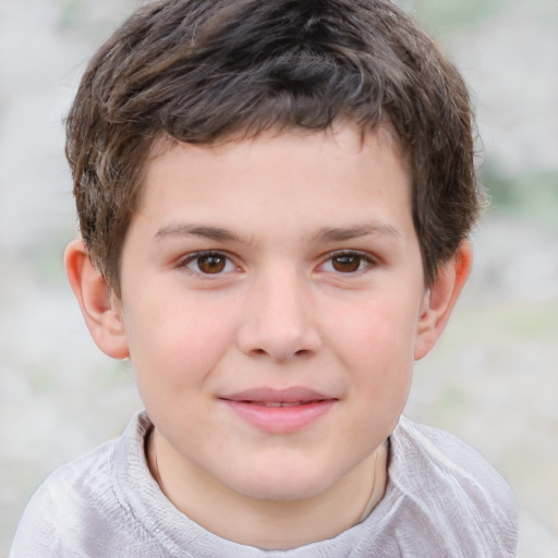 Joyful white child male with short  brown hair and brown eyes