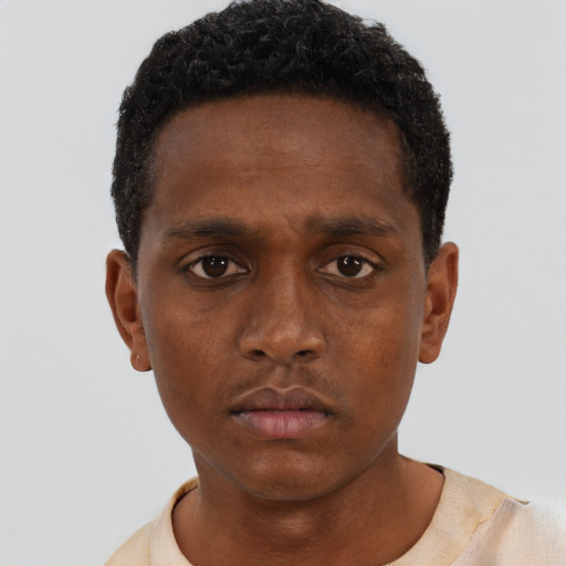 Neutral black young-adult male with short  brown hair and brown eyes