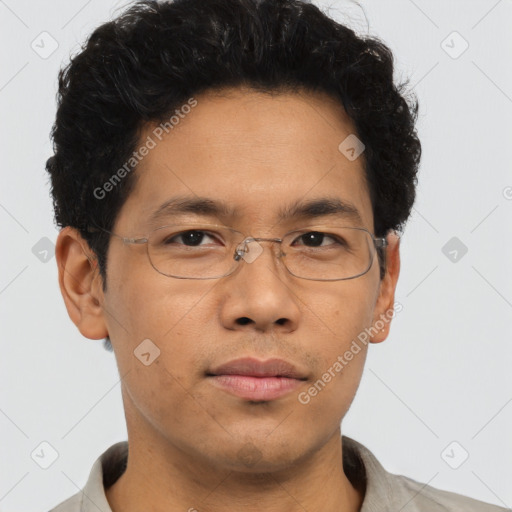 Neutral asian young-adult male with short  brown hair and brown eyes