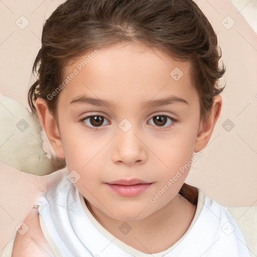 Neutral white child female with short  brown hair and brown eyes